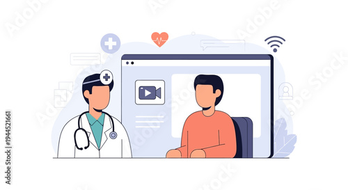 Telemedicine Online Doctor Consultation. Remote Healthcare Virtual Visit via Video Call. Digital Health and e-health Medical Concept.