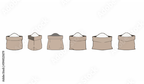 Sugar paper bag icon set baking ingredient packaging flat vector symbols