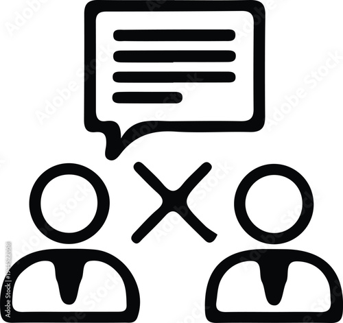A black and white icon representing a communication breakdown or disagreement between two people