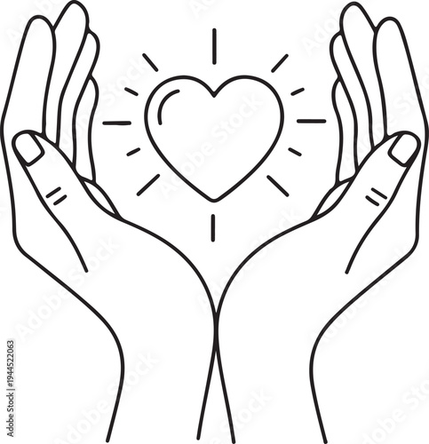 A pair of hands cradling a glowing heart symbolizing love and compassion