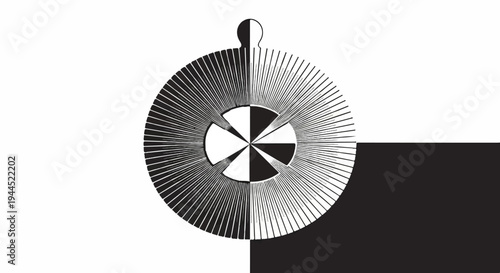 Abstract radial design with a central circular pattern divided into black and white sectors