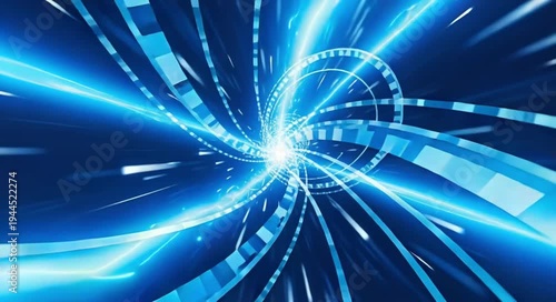 futuristic blue spiral tunnel with glowing lines and speed motion abstract concept  technology and innovation visualization