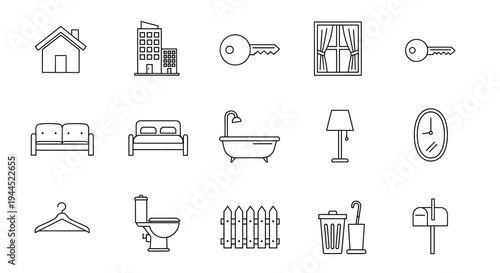Collection of home and building icons for real estate and interior design concepts