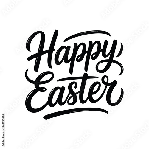 Happy Easter holiday greeting rendered in ornate, bold black calligraphy.