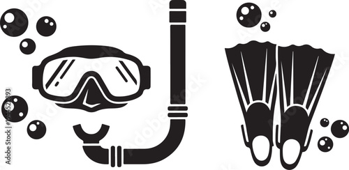 Snorkeling gear illustration with flippers and mask on white