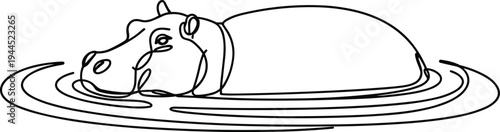 Black line of a hippopotamus in water line black lines ripples