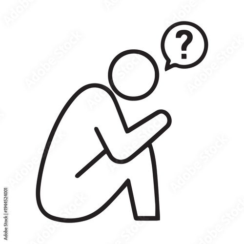 A person crouches in confusion with a question mark above their head