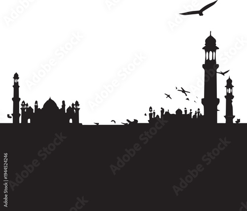 Karachi Skyline Silhouette - Mazar-e-Quaid Dome, Frere Hall & Coastal Towers