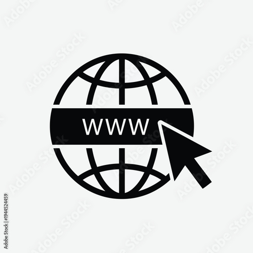 Illustration of black www globe icon with a computer mouse pointer vector