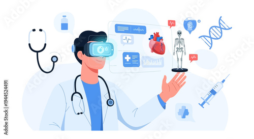Doctor in VR Headset Interacting with Digital Medical Data: Future of Healthcare & Remote Diagnosis
