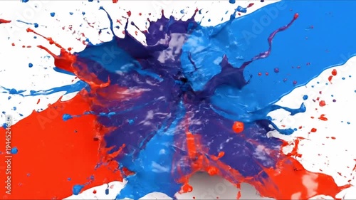Red and blue paint splashing together 