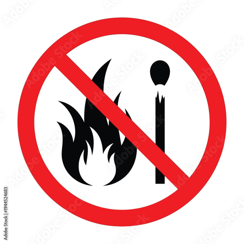 Illustration of no fire or flame icon with a red prohibition sign on vector