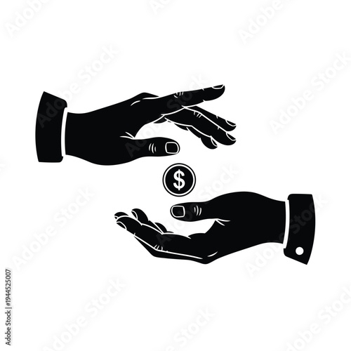 Illustration of black hands passing a dollar coin vector