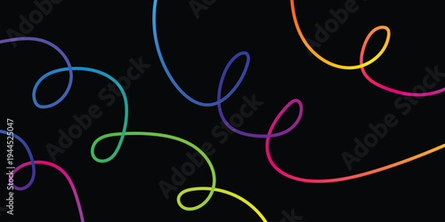 Vibrant neon light trails on black background with colorful swirling patterns