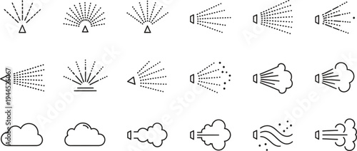 Weather forecast icons with clouds and sun rays