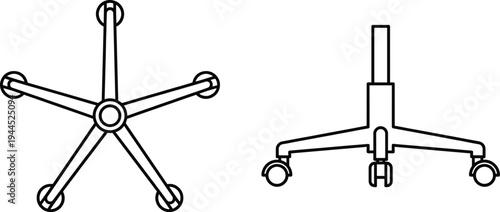 Office chair base with wheels line icon vector illustration ergonomic swivel chair support structure outline symbol for furniture design concept