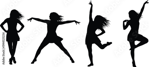 Dance silhouette figures, modern choreography poses, artistic movement illustration, black vector dancers, expressive body motion, creative performance, cad drawing flat vector illustration