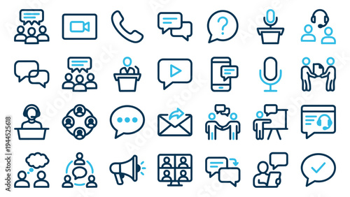 Versatile Collection of Video Conference, Customer Support, and Digital Interaction Line Icons