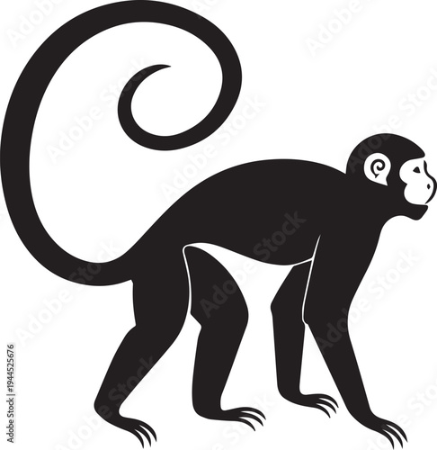 Playful Monkey Silhouette Swinging With Curled Tail And Grin