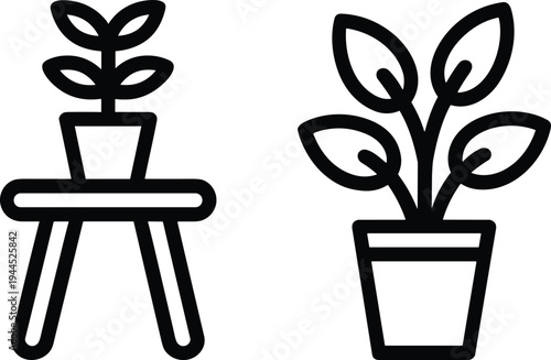 Minimal houseplant line icons with potted plants and indoor decoration symbol set modern botanical outline vector illustration for home interior design