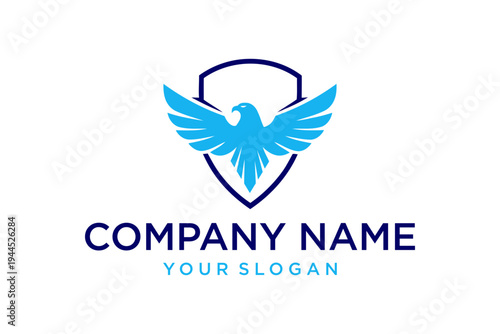 Blue eagle shield logo design template for corporate identity