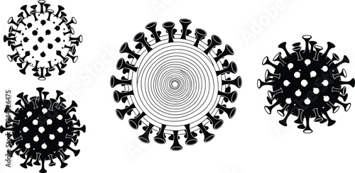 Coronavirus silhouettes collection, COVID-19 virus pathogen icons set, black pandemic microbe symbols isolated for medical, healthcare, science design