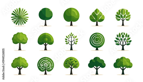 A collection of various types of trees with different shapes and sizes isolated on transparent background