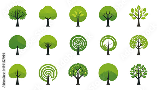 A diverse collection of various types of trees and plants in different shapes and sizes isolated on transparent background