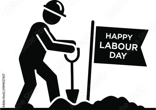 Labour day celebration with worker and flag