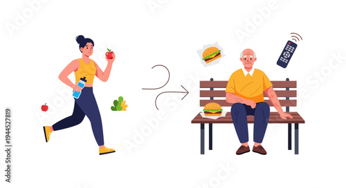 Impact of Lifestyle Choices on Health: Active Youth to Sedentary Aging and Wellness