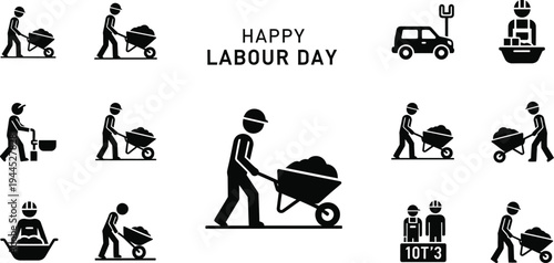 Happy labour day worker icons set