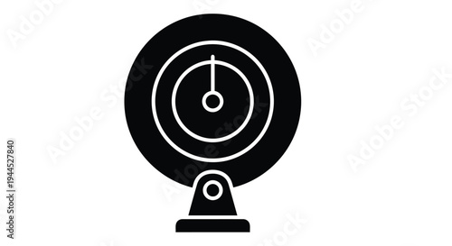 Simple black silhouette of a radar system with a circular display and base
