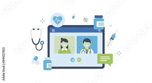 Telemedicine & Telehealth Concept: Doctor and Patient Video Call for Online Medical Consultation, Remote Healthcare Services, and Digital Health.