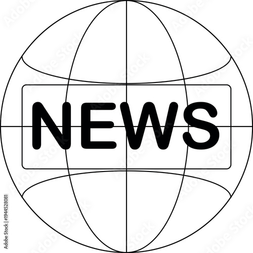 Global News Vector Logo with Globe and News Text Black Icon