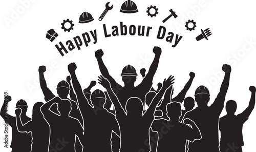 Happy labour day celebration with workers in silhouette