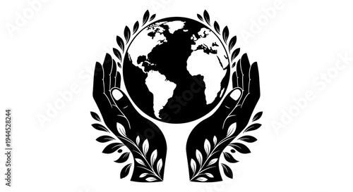 Emblematic depiction of global unity and environmental stewardship with hands holding the world Vector, illustration