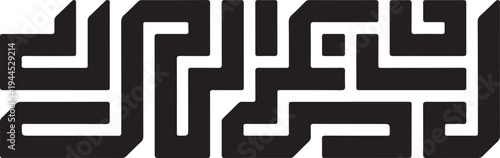 Geometric maze design with black lines and white spaces on transparent background