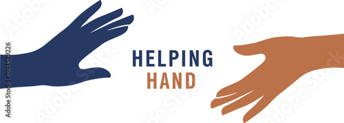 Helping hand vector illustration with two stylized hands reaching together, symbolizing support, cooperation, aid, teamwork, and community service design