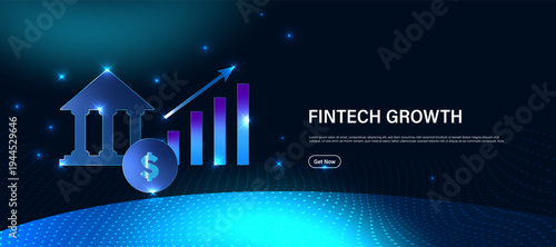 AI fintech  concept. Financial technology icon with glowing blue digital background. Artificial intelligence powered fintech platforms, secure transactions 