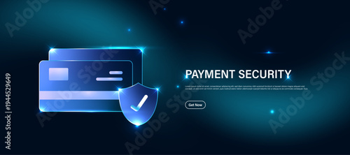 AI secure payment concept. with blue glowing tech background. Artificial intelligence powered contactless transaction system 