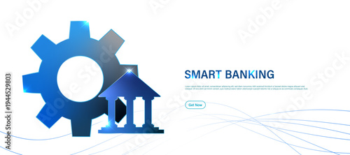  smart banking concept. Digital banking icon with blue glowing technology background. Artificial intelligence helping modern banking system, smart finance management 