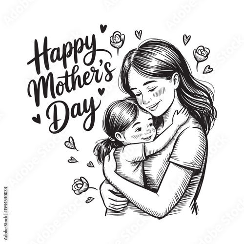 Happy mother s day a tender illustration of a mother and daughter embracing