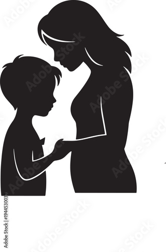 Silhouette of mother and child holding hands in a loving embrace, symbolizing nurturing family bond and unconditional affection, tender moment of connection and care