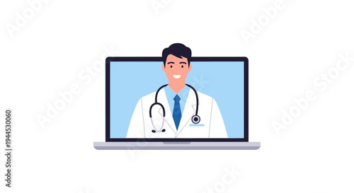 Online Doctor Consultation via Laptop Screen. Telemedicine and Telehealth Service Illustration.