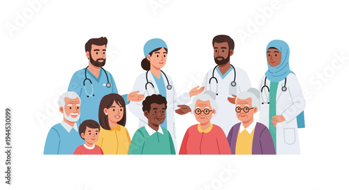 Diverse Healthcare Professionals Providing Comprehensive Care to Multi-Generational Patients