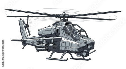 Military Helicopter Illustration - Powerful Rotorcraft Design