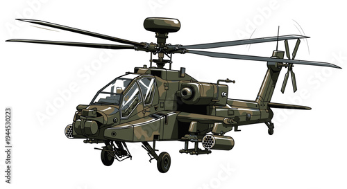 Military Helicopter Illustration - Modern Attack Aircraft Design