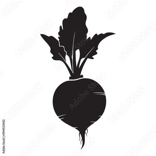 beetroot with leaves black silhouette vector illustration, fresh root vegetable simple icon, healthy organic produce, earthy flavor isolated on white background