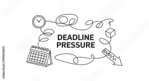 Deadline pressure concept with clock, calendar and stress symbols, vector illustration for presentation or website, time management challenge, office workload concept.