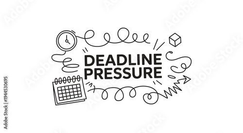 Deadline pressure concept with clock, calendar and stress symbols, vector illustration for presentation or website, time management challenge, office workload concept.